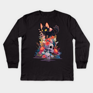 Cat on a skilled Kids Long Sleeve T-Shirt